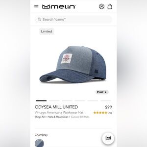 Odysea Mill United Blue Hat- classic size NWOT.